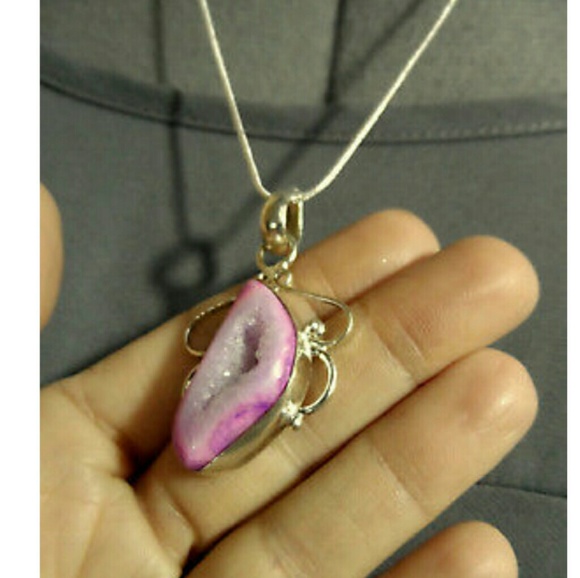 New Pink Crystal Quartz Necklace 925 Silver Chain - Picture 4 of 4